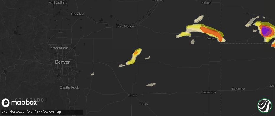 Hail map in Woodrow, CO on June 20, 2026