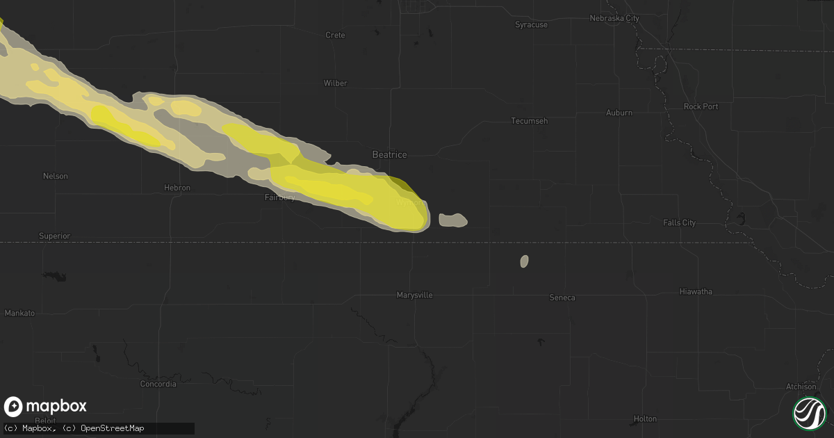 Hail map in Wymore, NE on June 20, 2026