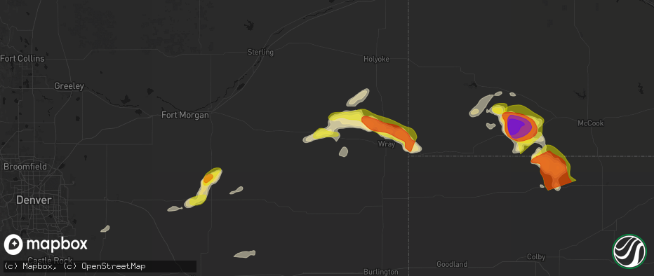 Hail map in Yuma, CO on June 20, 2026