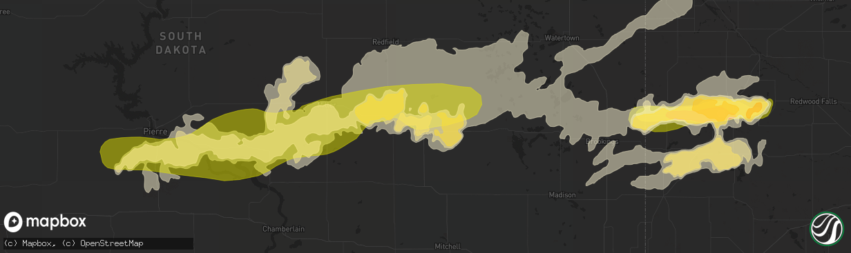 Hail map in Huron, SD on June 21, 2013