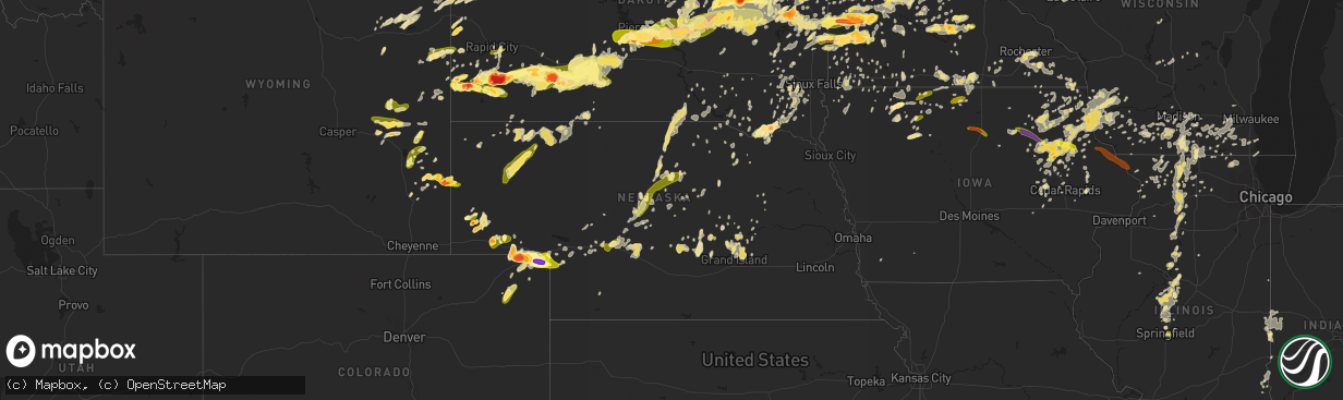 Hail map in Nebraska on June 21, 2013