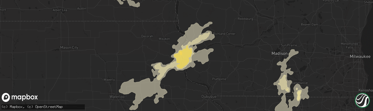 Hail map in Prairie Du Chien, WI on June 21, 2013