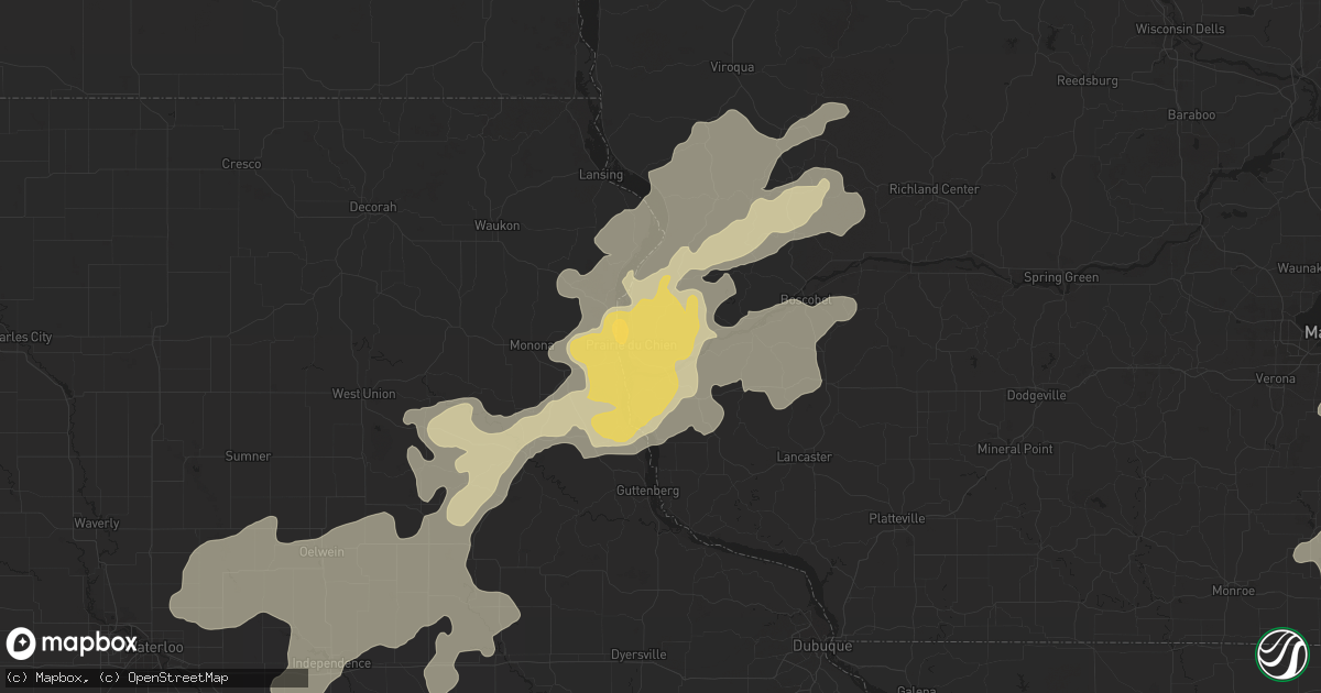 Hail map in Prairie Du Chien, WI on June 21, 2013