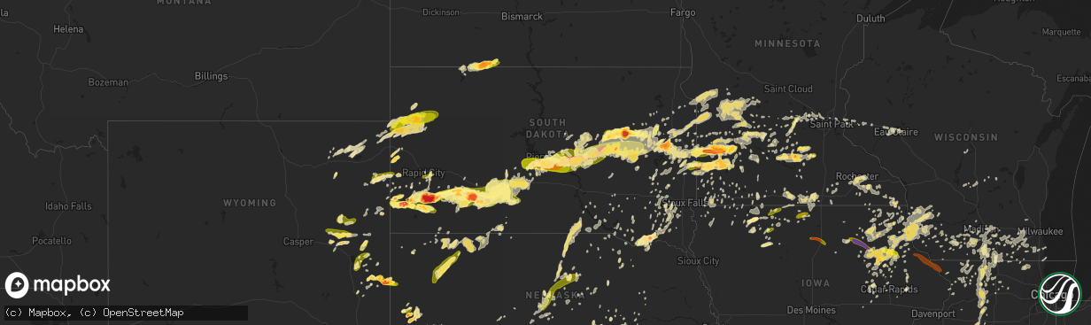 Hail map in South Dakota on June 21, 2013