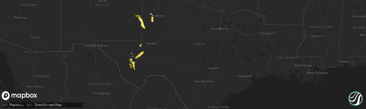 Hail map in Texas on June 21, 2013