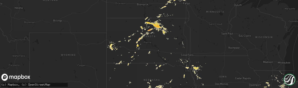 Hail map in South Dakota on June 21, 2014