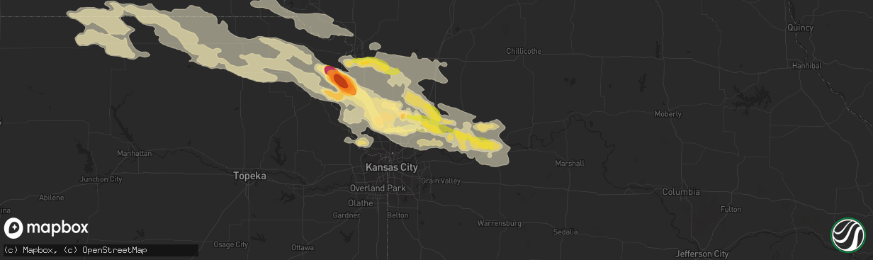 Hail map in Excelsior Springs, MO on June 21, 2015