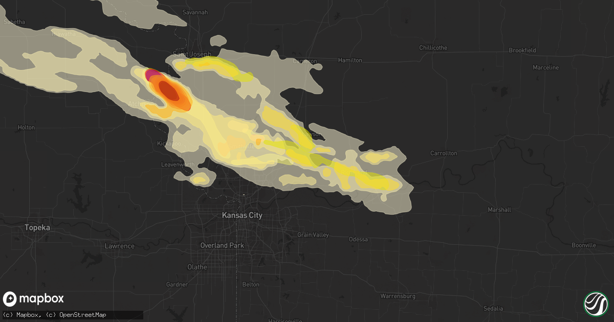 Hail map in Excelsior Springs, MO on June 21, 2015