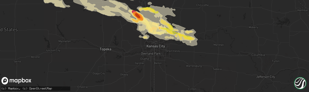 Hail map in Kansas City, MO on June 21, 2015