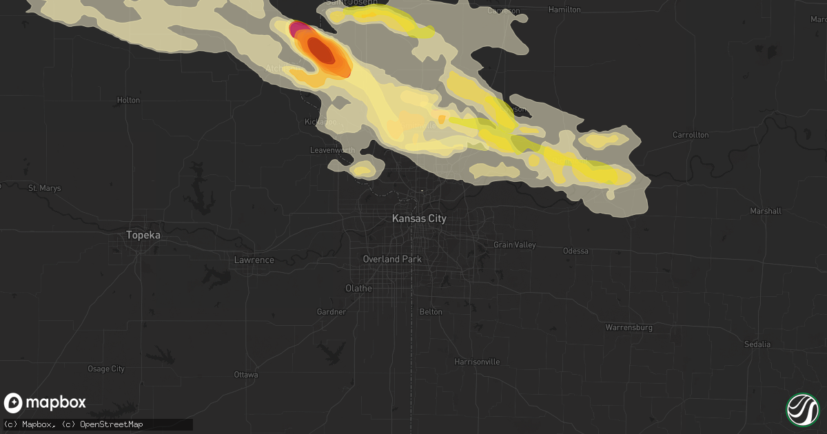 Hail map in Kansas City, MO on June 21, 2015