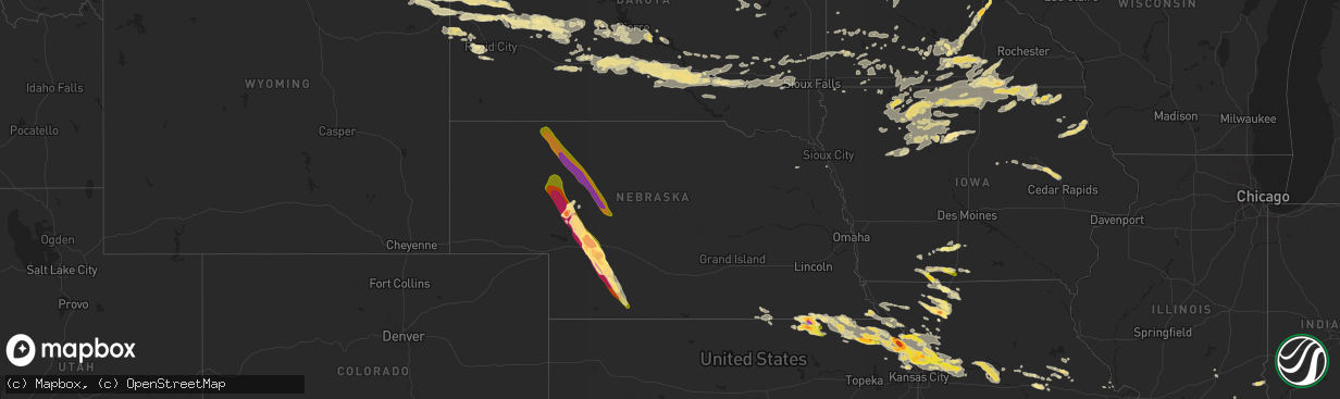 Hail map in Nebraska on June 21, 2015