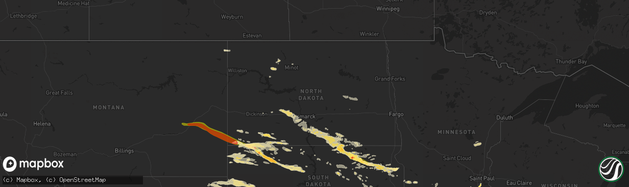 Hail map in North Dakota on June 21, 2015