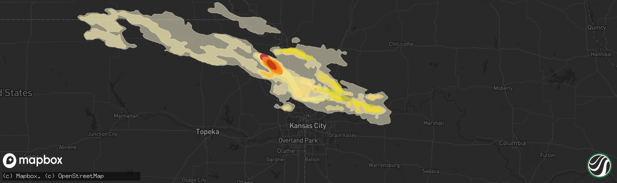 Hail map in Smithville, MO on June 21, 2015