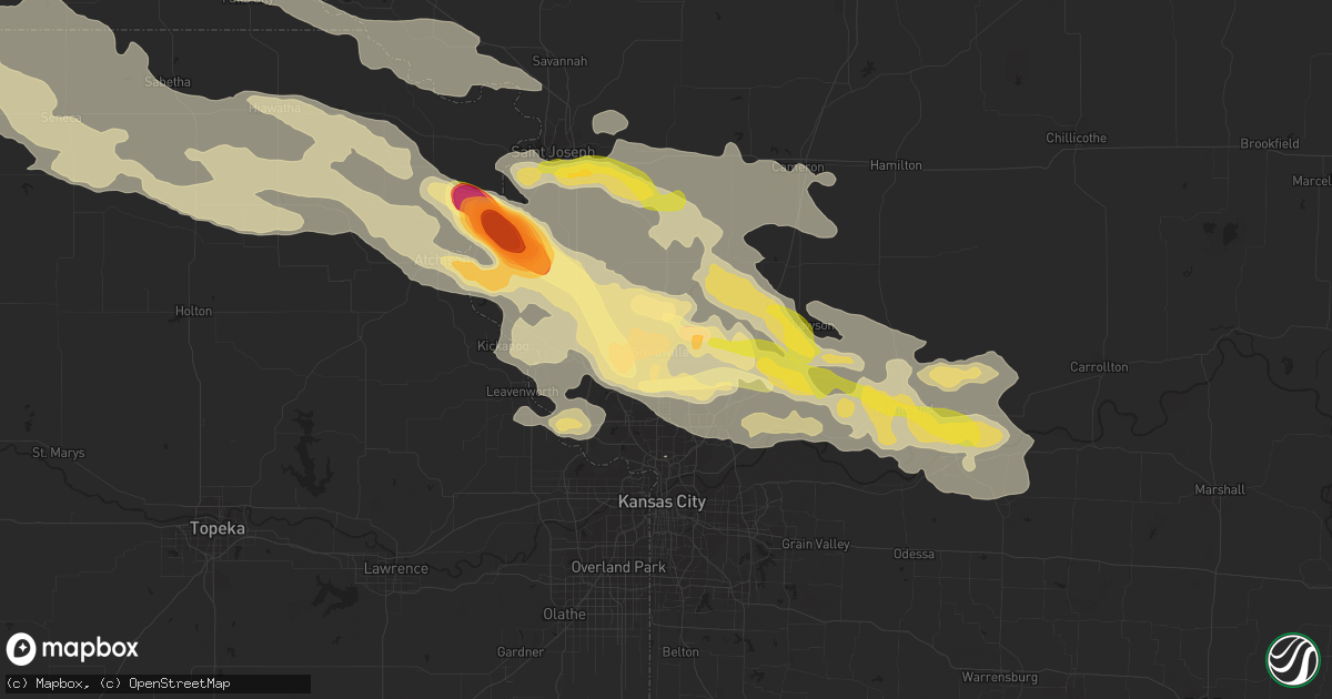 Hail map in Smithville, MO on June 21, 2015