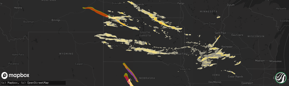 Hail map in South Dakota on June 21, 2015