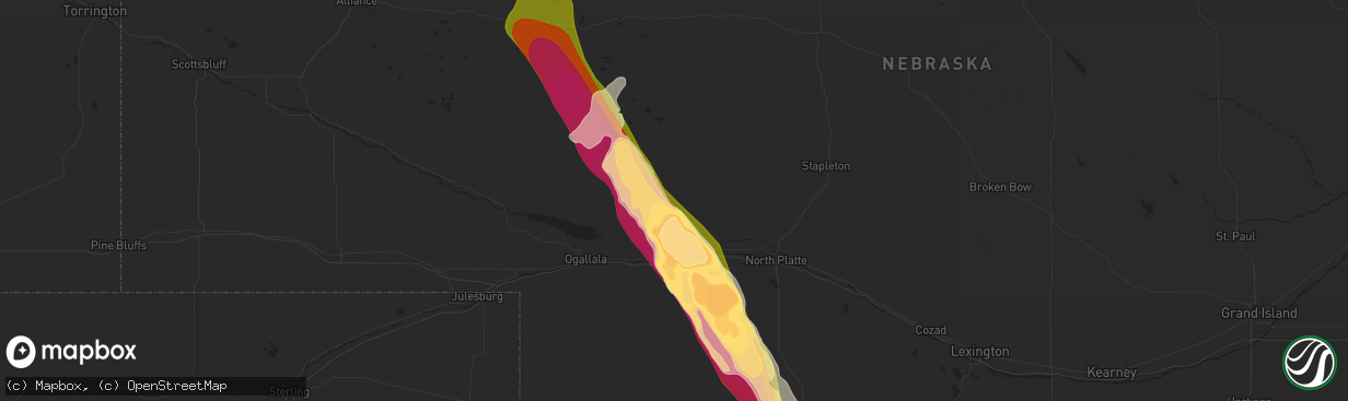 Hail map in Sutherland, NE on June 21, 2015