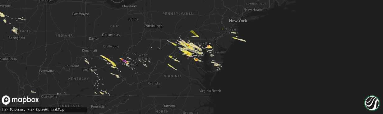 Hail map in Maryland on June 21, 2016