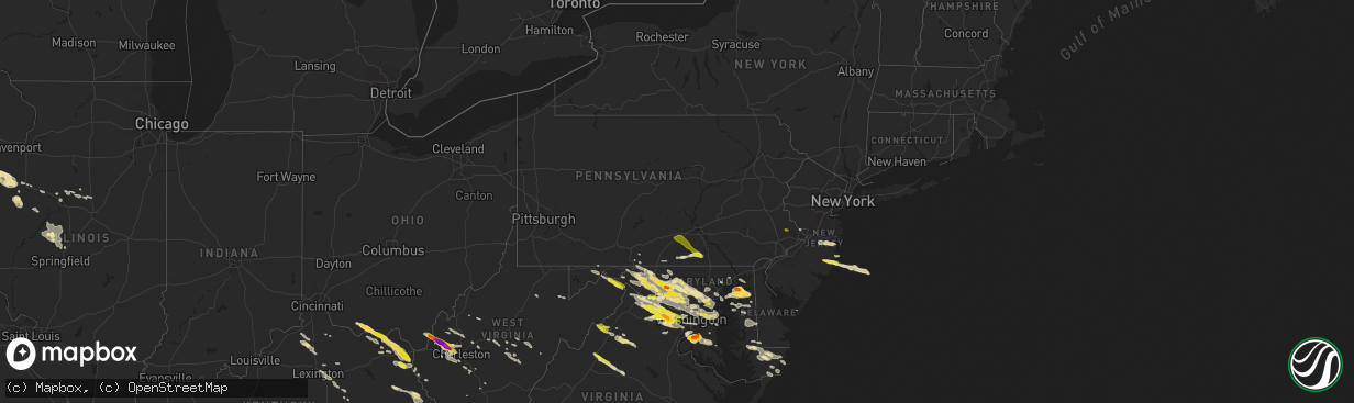 Hail map in Pennsylvania on June 21, 2016