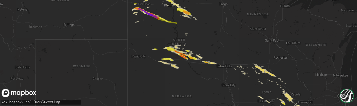 Hail map in South Dakota on June 21, 2016