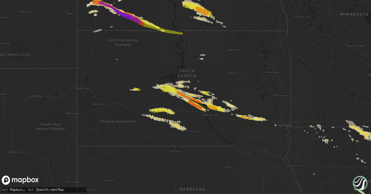 Hail map in South Dakota on June 21, 2016