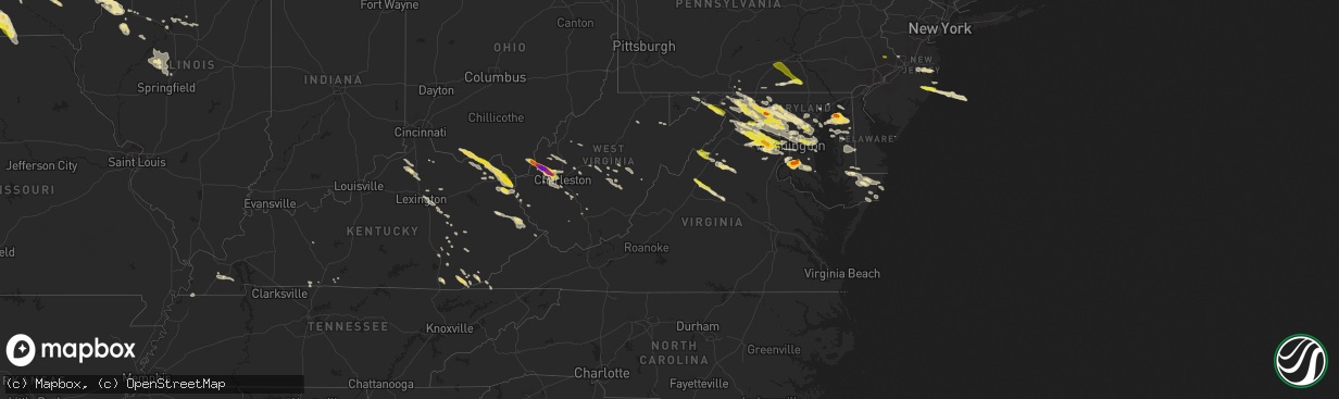 Hail map in Virginia on June 21, 2016
