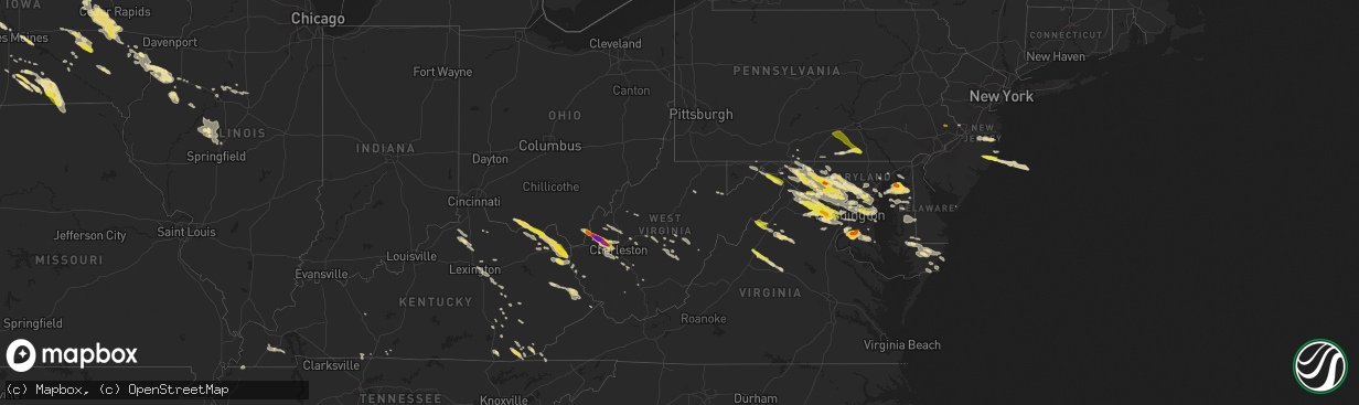 Hail map in West Virginia on June 21, 2016
