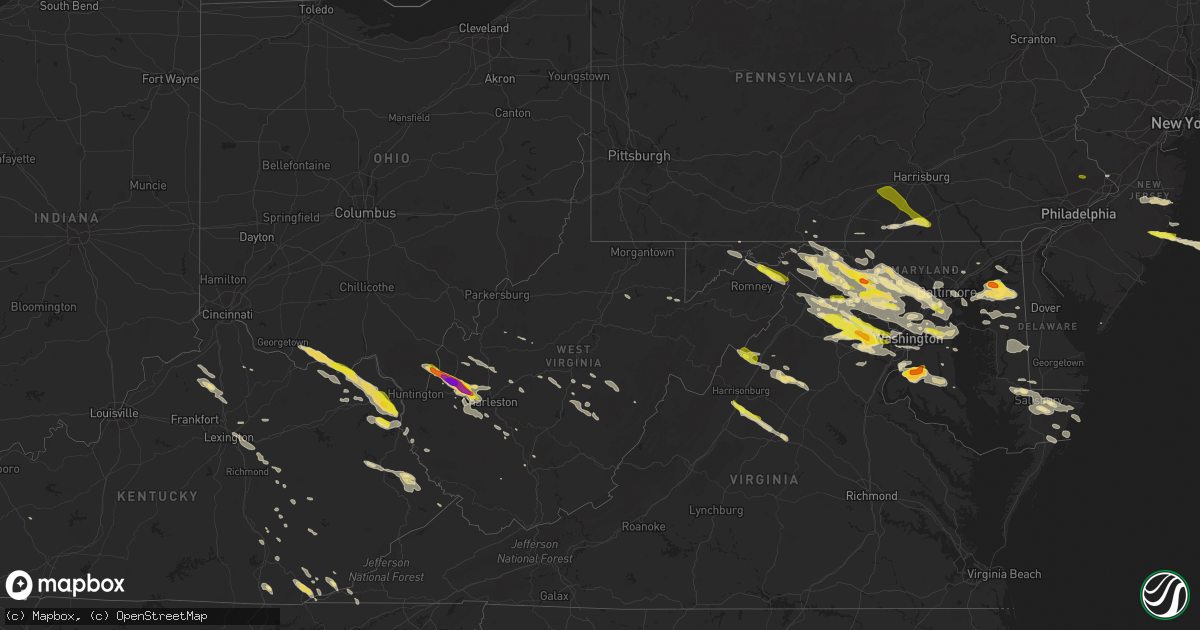 Hail map in West Virginia on June 21, 2016