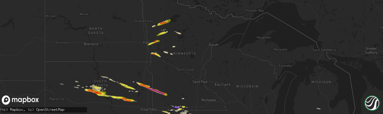 Hail map in Minnesota on June 21, 2017