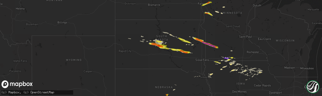 Hail map in South Dakota on June 21, 2017