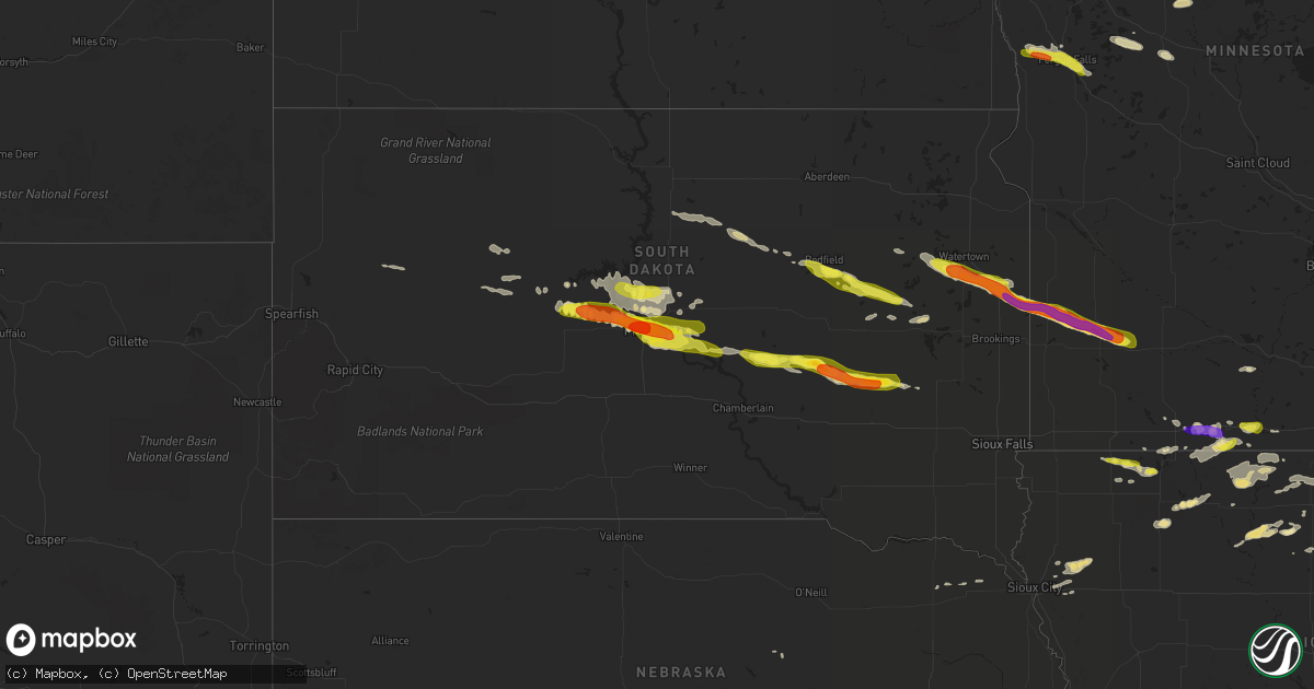 Hail map in South Dakota on June 21, 2017