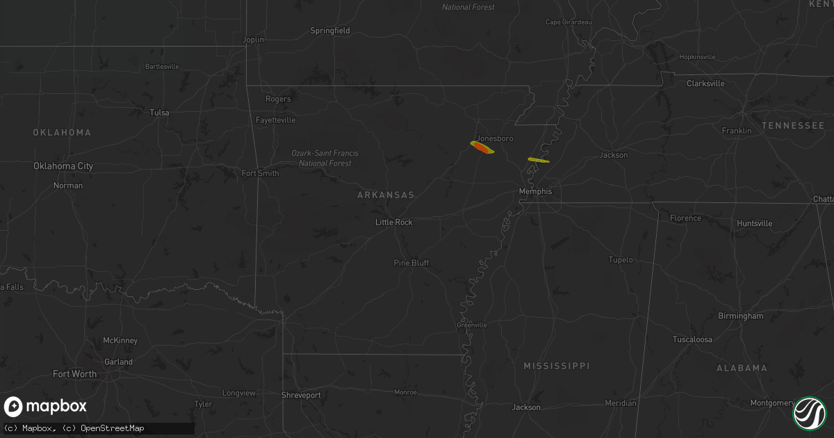 Hail map in Arkansas on June 21, 2018