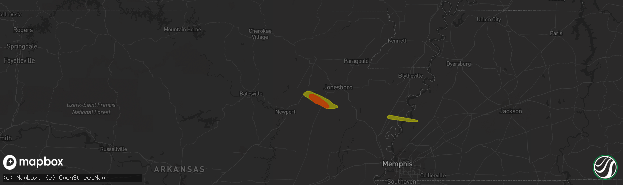 Hail map in Cash, AR on June 21, 2018