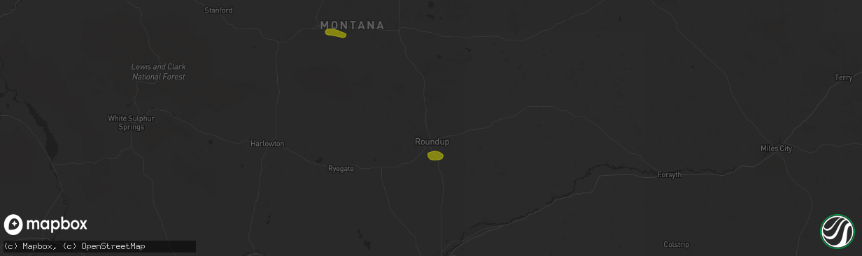 Hail map in Roundup, MT on June 21, 2018