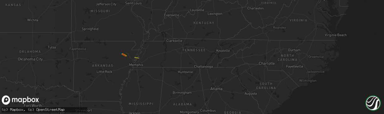 Hail map in Tennessee on June 21, 2018