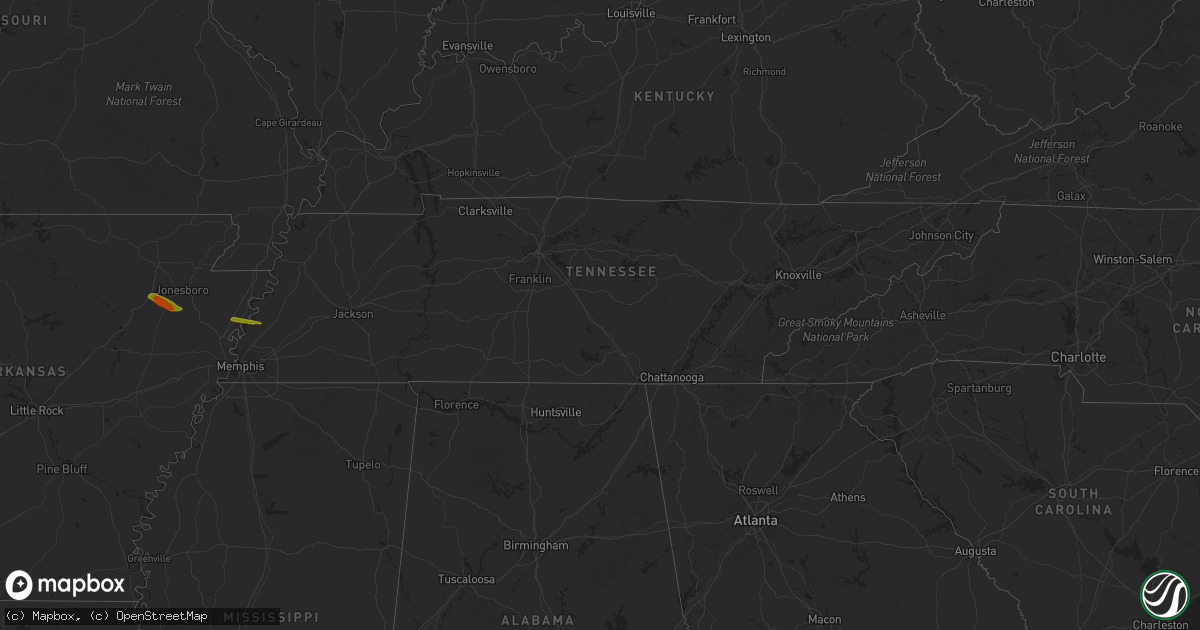 Hail map in Tennessee on June 21, 2018