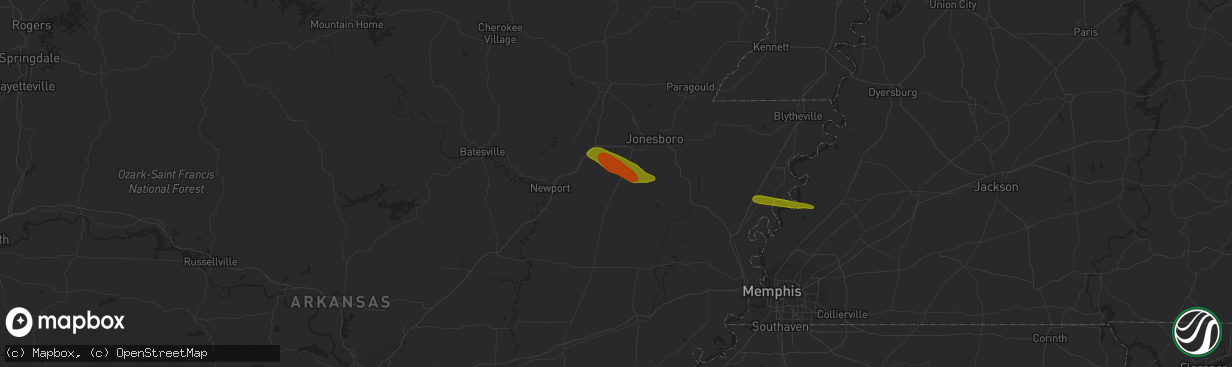 Hail map in Weiner, AR on June 21, 2018