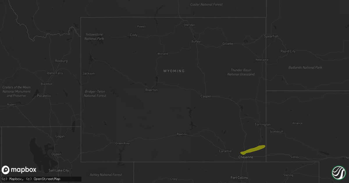 Hail map in Wyoming on June 21, 2018