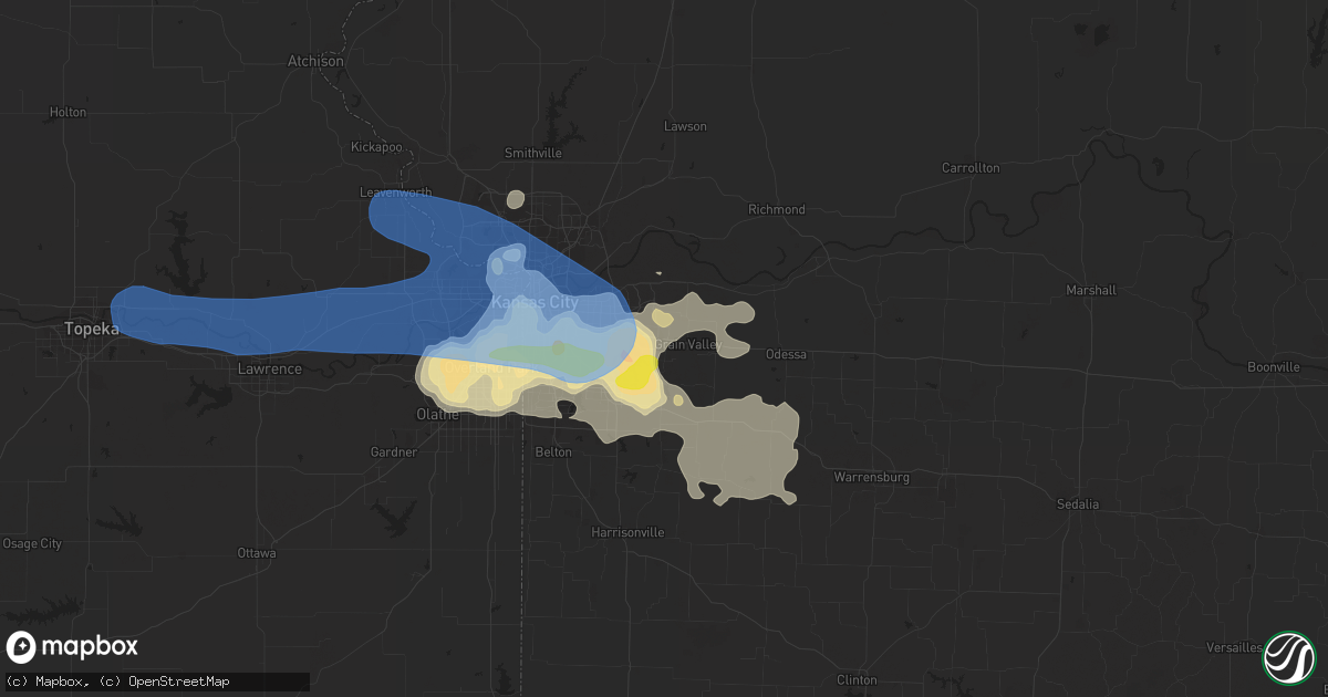 Hail map in Blue Springs, MO on June 21, 2019