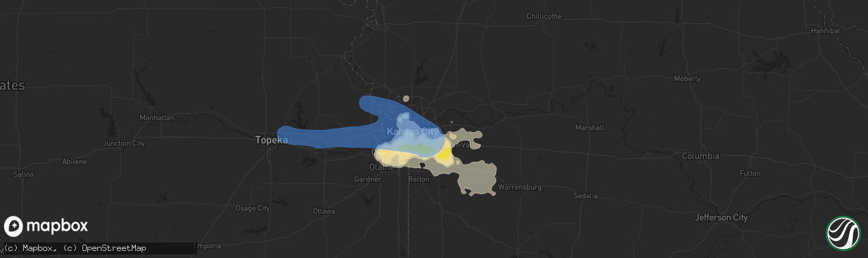 Hail map in Independence, MO on June 21, 2019