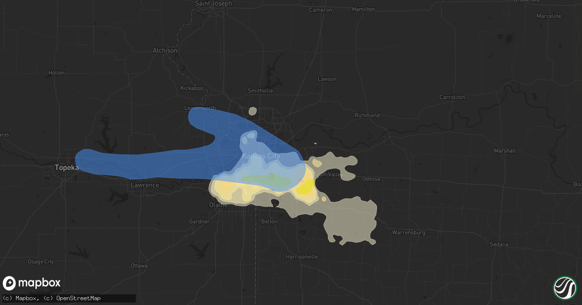 Hail map in Independence, MO on June 21, 2019