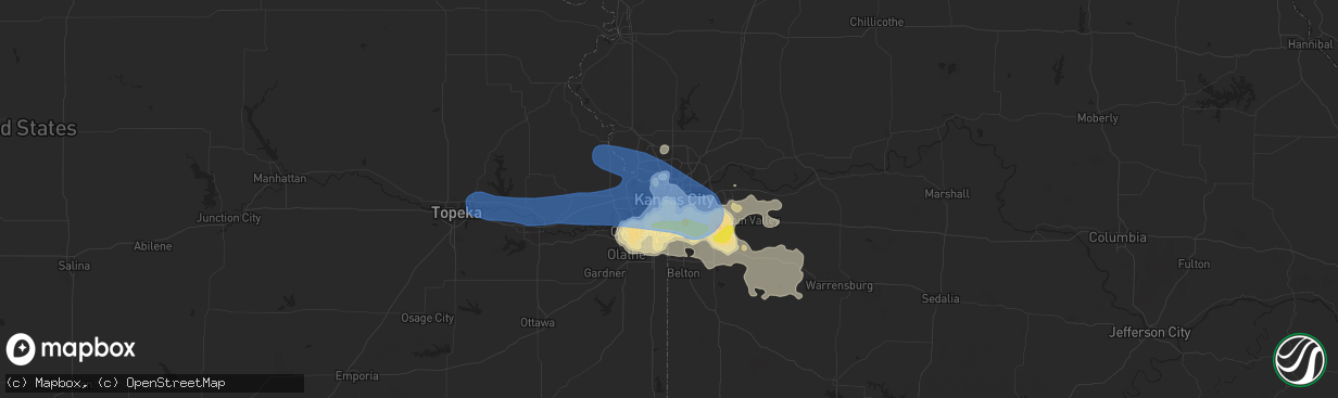 Hail map in Kansas City, MO on June 21, 2019