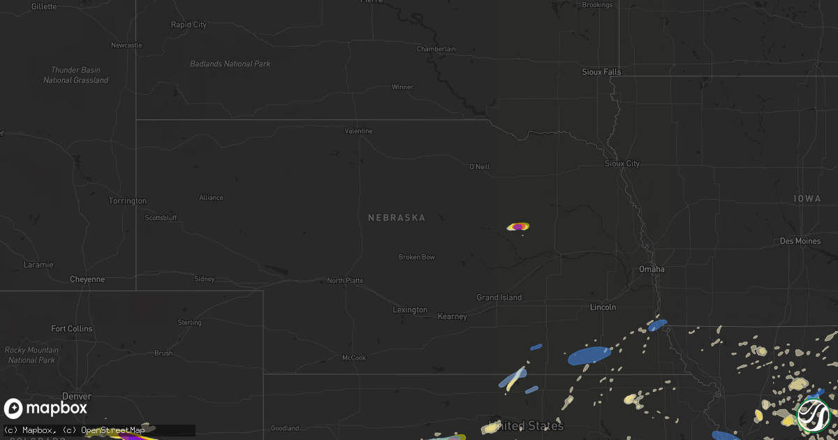 Hail map in Nebraska on June 21, 2019