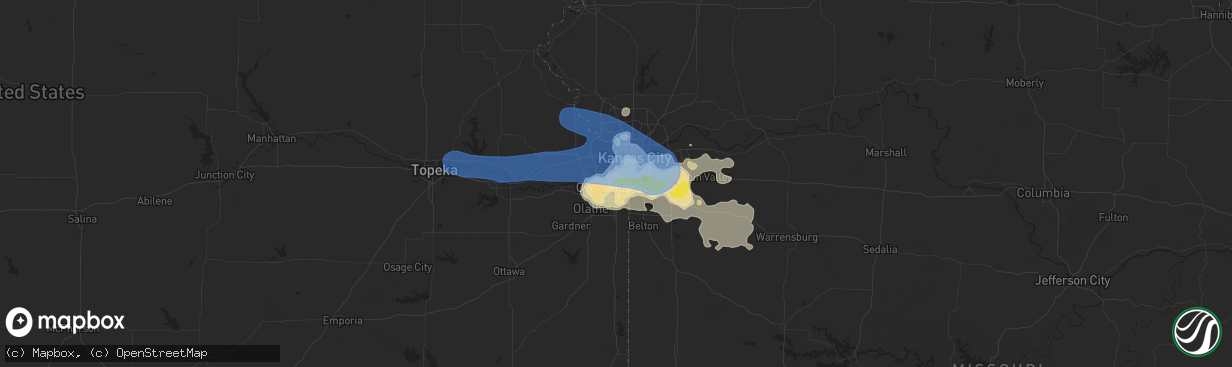 Hail map in Overland Park, KS on June 21, 2019