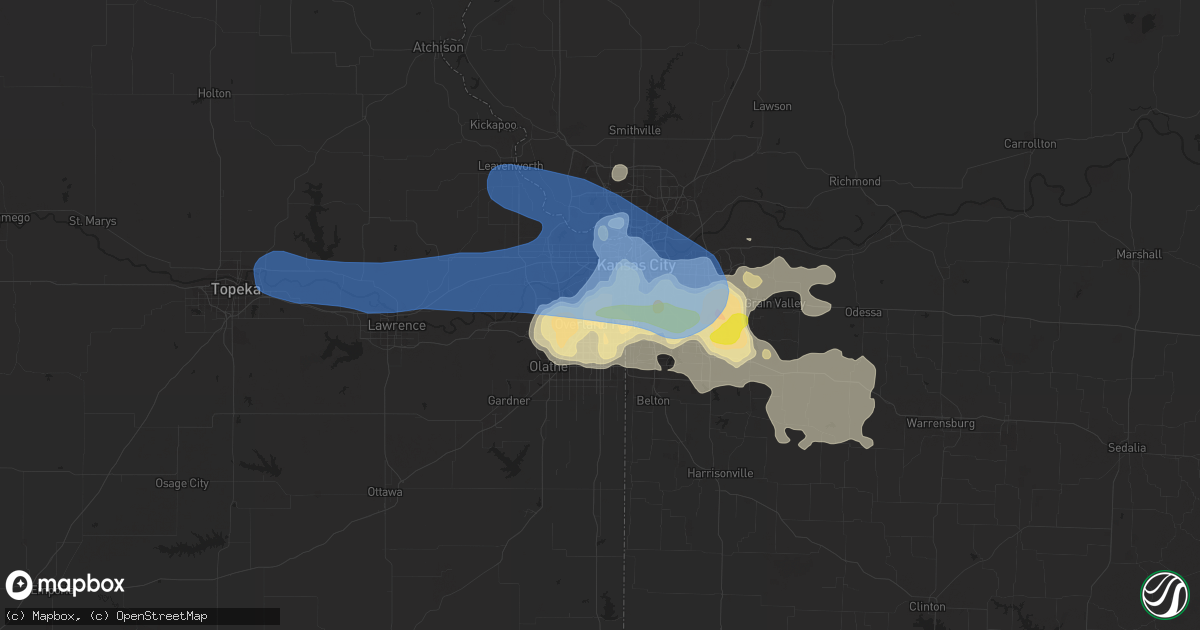 Hail map in Overland Park, KS on June 21, 2019