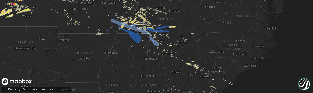 Hail map in Tennessee on June 21, 2019