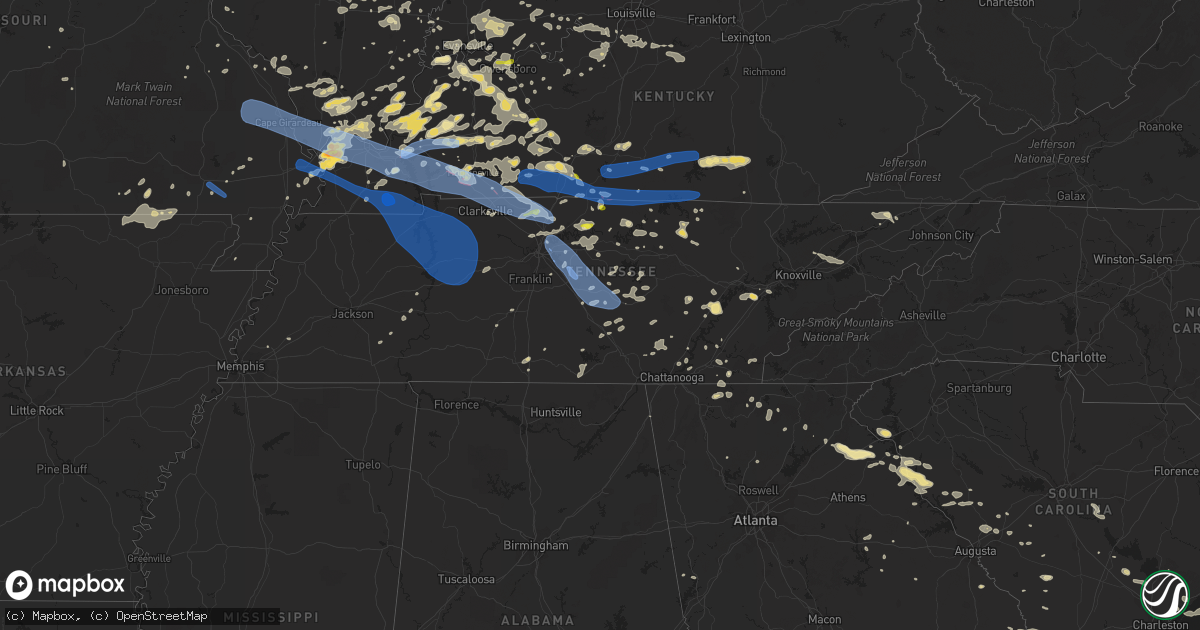 Hail map in Tennessee on June 21, 2019