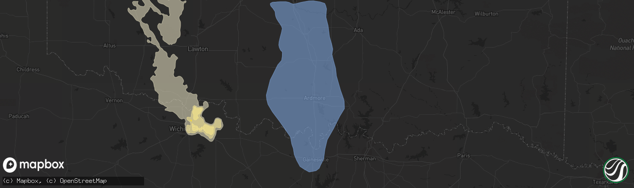 Hail map in Ardmore, OK on June 21, 2020