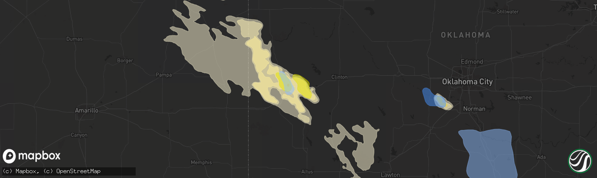 Hail map in Elk City, OK on June 21, 2020