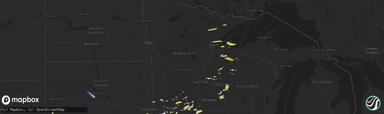 Hail map in Minnesota on June 21, 2020