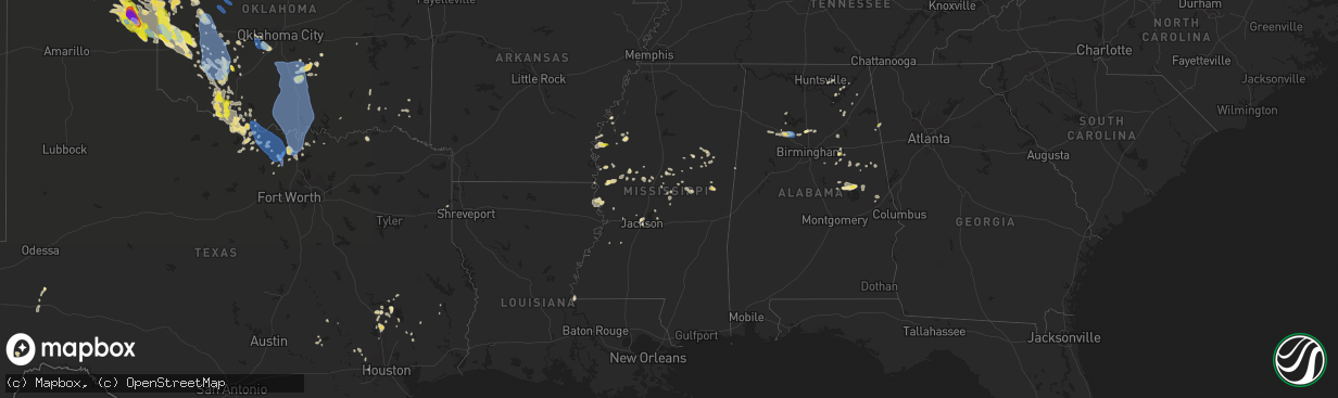 Hail map in Mississippi on June 21, 2020